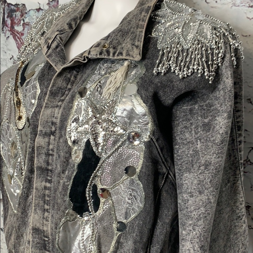 Vintage acid washed sequins coat jacket - Picture 3 of 13
